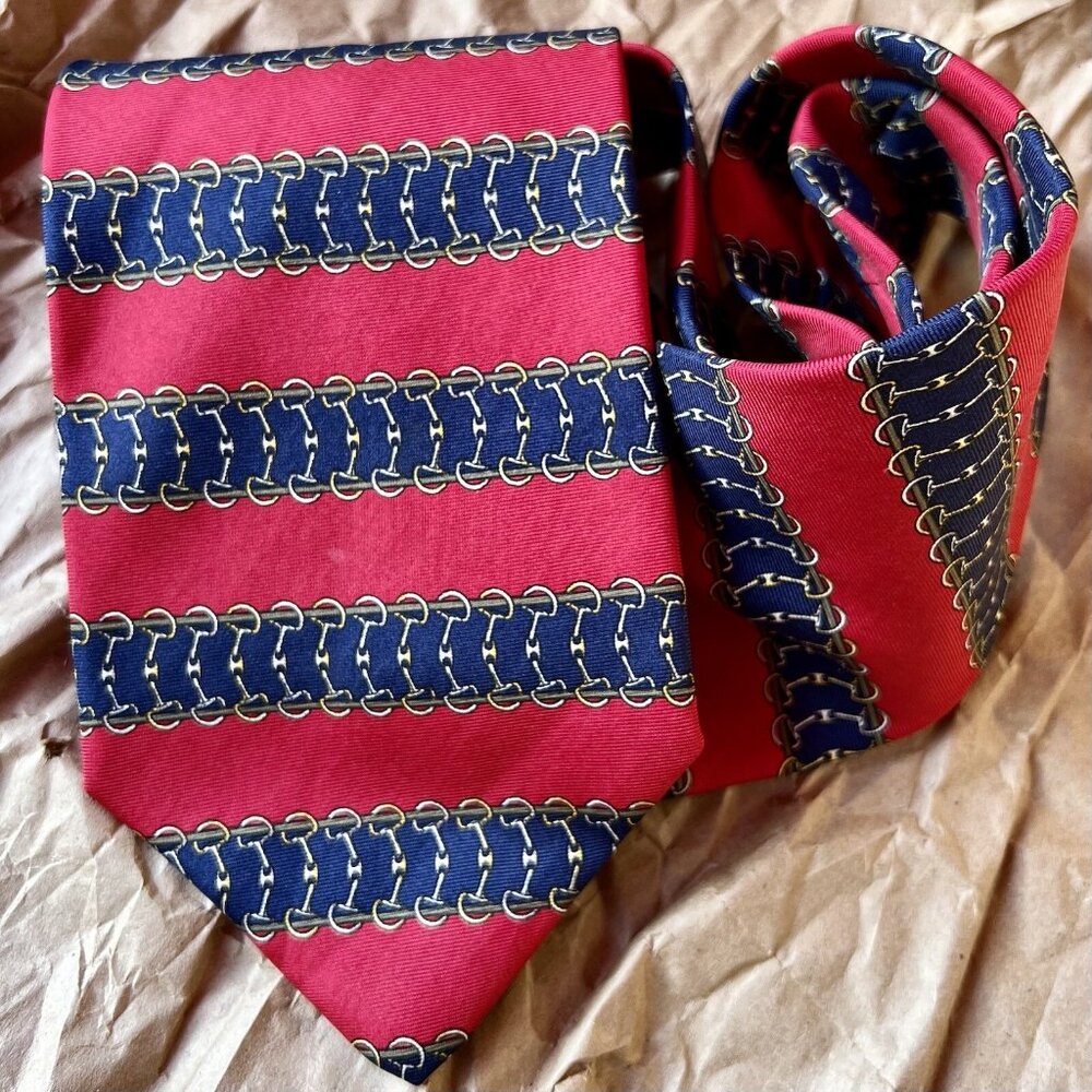 VINTAGE Paolo Gucci Italy Equine Horse Red Geometric Pattern Silk Neck Tie $225